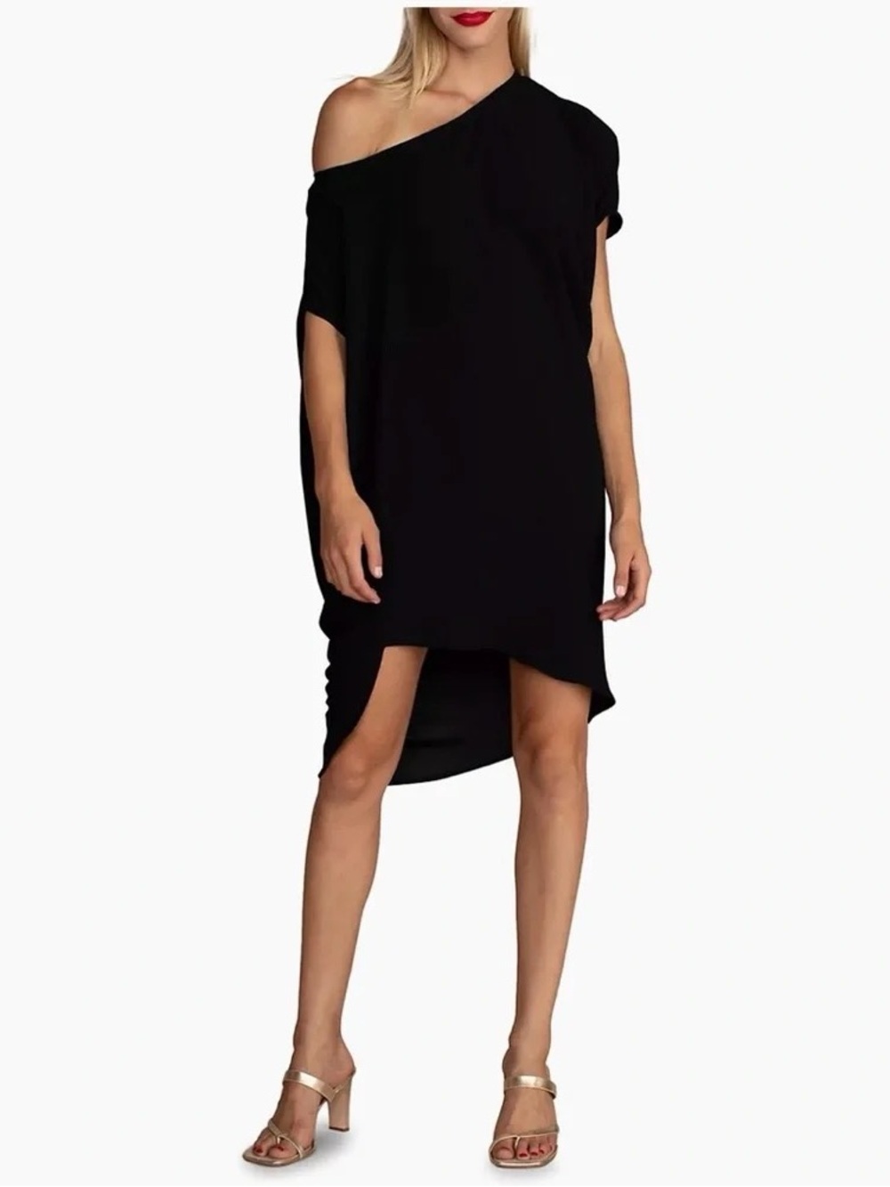NWT Trina Turk Radiant Black One-Shoulder Asymmetrical Dress. Size S